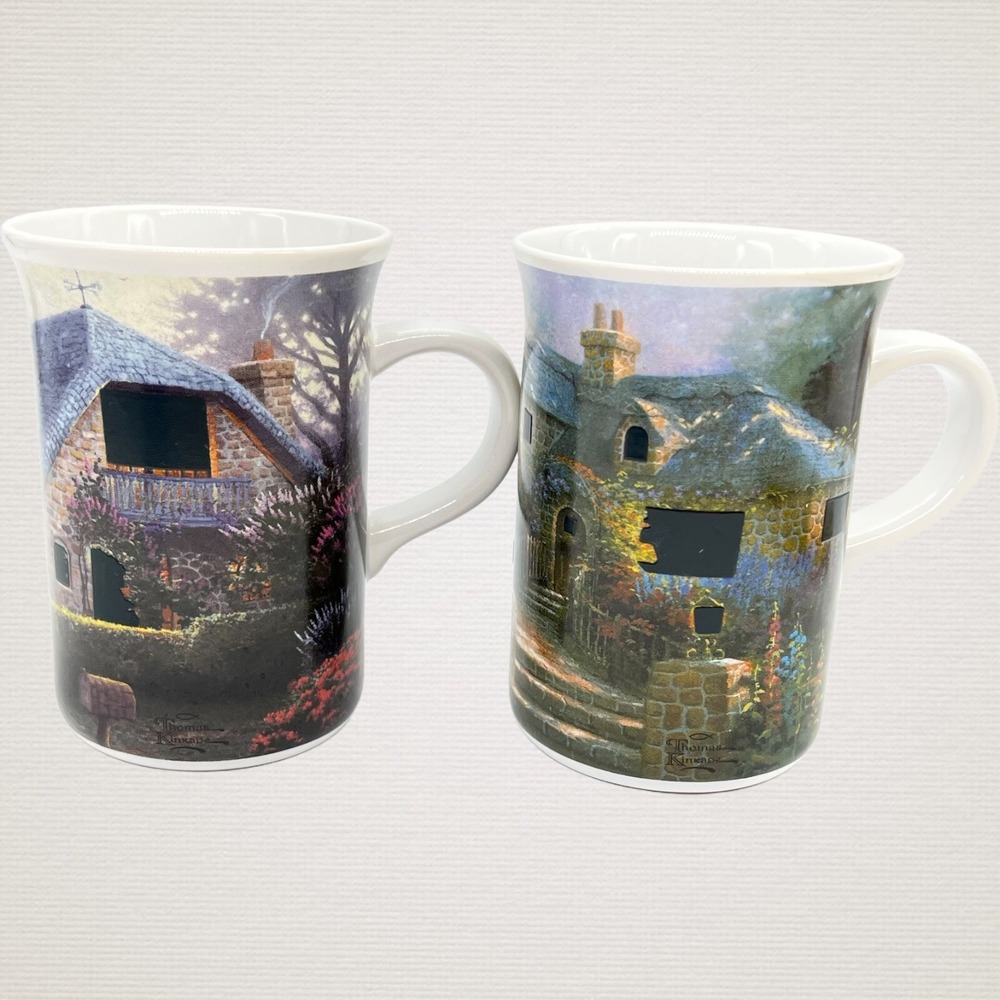 Thomas Kinkade Lilac‎ Hollyhock Heat Activated Illuminating Cups mugs Coffee